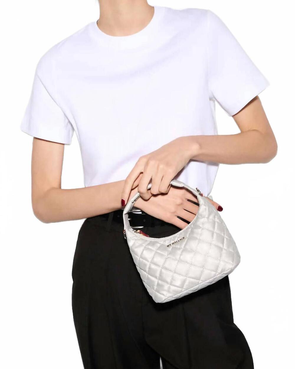 NEW MZ WALLACE metro hobo bag in oyster metallic